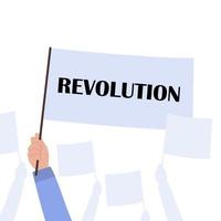 Crowd of revolution people. Silhouettes of hands people with banners vector