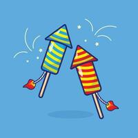 Firecracker vector illustration. Isolated blue background. Cute cartoon illustration. Useful for digital element assets