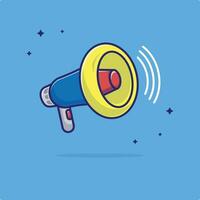 Megaphone vector illustration. Isolated blue background. Cute cartoon illustration. Useful for digital element assets