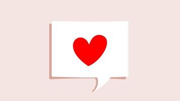 Red Heart shape  symbol on white paper speech bubble on pink background. Love valentine day message concept. Vector illustration