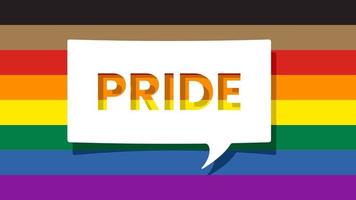 PRIDE message on cutout paper Speech bubble and New Pride Rainbow Flag with black and brown stripes at background vector