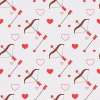 Romantic seamless pattern with Bow and arrow and hearts. Valentines Day symbol. Vector illustration in a cute flat style