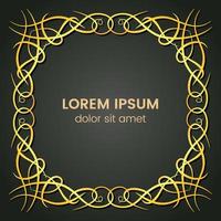 A square golden monogram element on a dark background. Vector illustration.