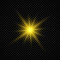 Light effect of lens flares. Yellow glowing lights starburst effects with sparkles on a transparent background. Vector illustration