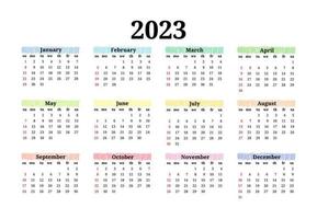 calendario para 2023 aislado en un fondo blanco vector