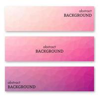 Set of three pink banners in low poly art style. Background with place for your text. Vector illustration