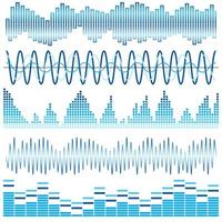 Vector set of blue sound waves. Audio equalizer. Sound and audio waves isolated on white background