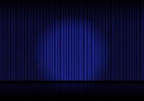 Blue curtain opera, cinema or theater stage drapes. Spotlight on closed velvet curtains background. Vector illustration