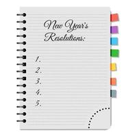 Notepad with title New Year's Resolutions on white background. Vector illustration.