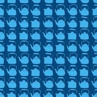 Seamless Blue Pattern with Kettle. Vector background with different teapots. Endless kitchen texture.