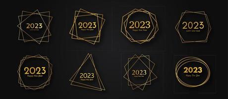 2023 Happy New Year gold geometric polygonal background vector