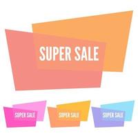 Set of four super sale stickers with abstract colorful geometric forms. Vector illustration