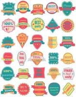 Set of Thirty Vector Badges with Ribbons. Web stickers and labels. Isolated vector illustration.