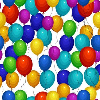 Seamless pattern with multicolored helium balloons on white background. Vector illustration.