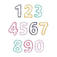 Hand Drawn Numbers. Uppercase modern font and typeface. Multicolored symbols on white background. Vector illustration.