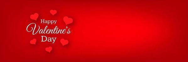 Happy Valentines Day Background. Red greeting horizontal banner with text and hearts. Vector illustration.