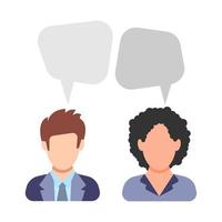 Dialogue. Man and woman are talking. Discussion between man and woman in business suits. People icon in flat style. Vector illustration
