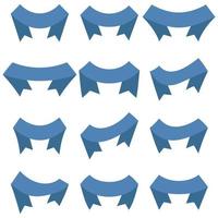 Set of twelve blue ribbons and banners for web design. Great design element isolated on white background. Vector illustration.