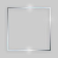 Shiny frame with glowing effects. Silver square frame with shadow on grey background. Vector illustration