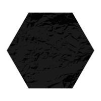 Scratched hexagon. Dark figure with distressed grunge texture isolated on white background. Vector illustration.