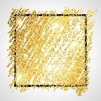 Golden Paint Glittering backdrop with black square frame on a white background. Background with gold sparkles and glitter effect. Empty space for your text. Vector illustration