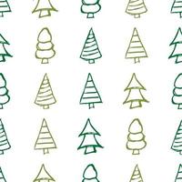 Seamless pattern with hand drawn Christmas trees. Sketched firs. Winter holiday doodle elements. Vector illustration