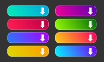 Colorful gradient buttons with arrows. Set of eight modern abstract web buttons. Vector illustration