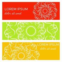 Set of abstract horizontal header banners with geometric circular elements and place for text. Colorful backgrounds for web design. Vector illustration