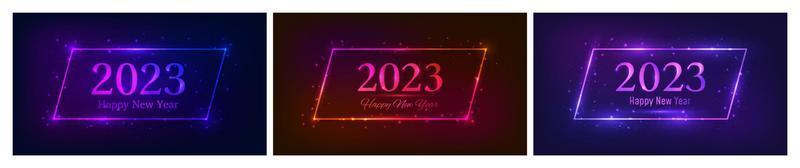 2023 Happy New Year neon background vector