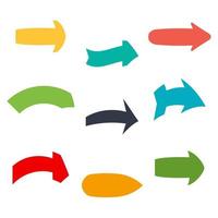 Set of nine multicolored various arrows. Vector illustration