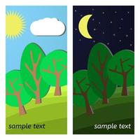 Three Trees. Day and Night on a Clearing. vector