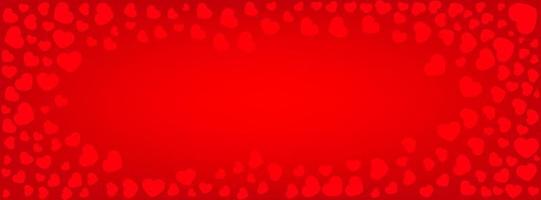 Red greeting horizontal banner with hearts. Vector illustration.