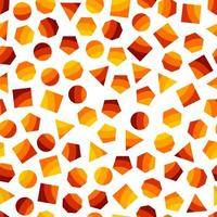 Seamless geometric pattern with orange squares, triangles, circles, pentagons, hexagons and heptagons for tissue and postcards vector