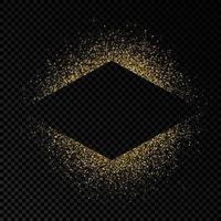 Rhombus frame with golden glitter on dark transparent background. Empty background. Vector illustration.