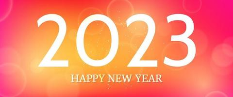 Happy new year 2023 incription on blurred background. White numbers on backdrop with confetti, bokeh and lens flare. Vector illustration