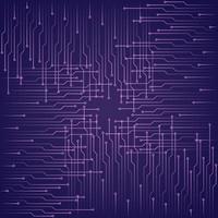 Abstract technological purple background with elements of the microchip. Circuit board background texture. Vector illustration.