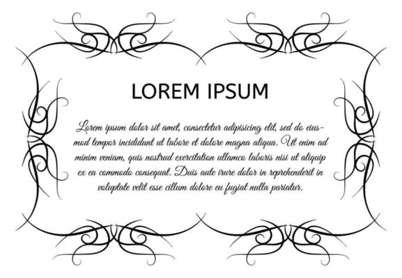 Decorative vintage horizontal frame with the place for your text in center. Vintage ornament greeting card template. Vector illustration.