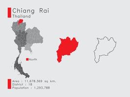 posición de chiang rai en tailandia un conjunto de elementos infográficos para la provincia. y la población y el contorno del distrito del área. vectorial con fondo gris. vector