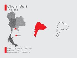 posición de chon buri en tailandia un conjunto de elementos infográficos para la provincia. y la población y el contorno del distrito del área. vectorial con fondo gris. vector