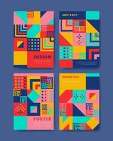 Colorful geometric shape flat design mosaic cover and poster collection vector