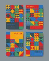 Colorful geometric shape flat design mosaic cover and poster collection vector