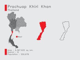 posición de prachuap khiri khan en tailandia un conjunto de elementos infográficos para la provincia. y la población y el contorno del distrito del área. vectorial con fondo gris. vector