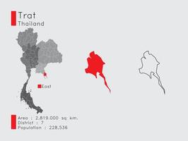 trat position en tailandia un conjunto de elementos infográficos para la provincia. y la población y el contorno del distrito del área. vectorial con fondo gris. vector