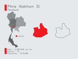 Phra Nakhon Si Position in Thailand A Set of Infographic Elements for the Province. and Area District Population and Outline. Vector with Gray Background.