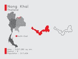 posición de nong khai en tailandia un conjunto de elementos infográficos para la provincia. y la población y el contorno del distrito del área. vectorial con fondo gris. vector