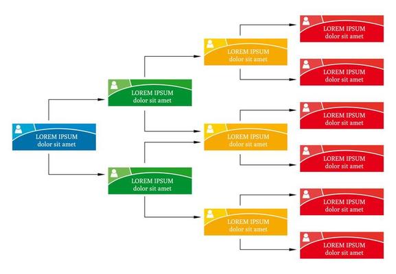 Colorful business structure concept, corporate organization chart scheme with people icons. Vector illustration.