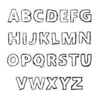 Hand Drawn Latin Alphabet Letters. Uppercase modern font and typeface. Black symbols on white background. Vector illustration.