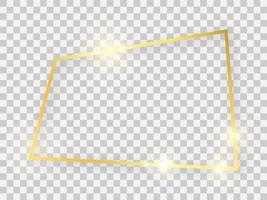 Gold shiny rectangular frame with glowing effects and shadows on transparent background. Vector illustration