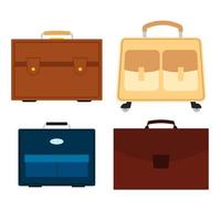 Set of four bags on white background. Suitcase for journey trip in flat style. Vector illustration