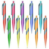 Set of multi-colored pens on a white background. Vector illustration.